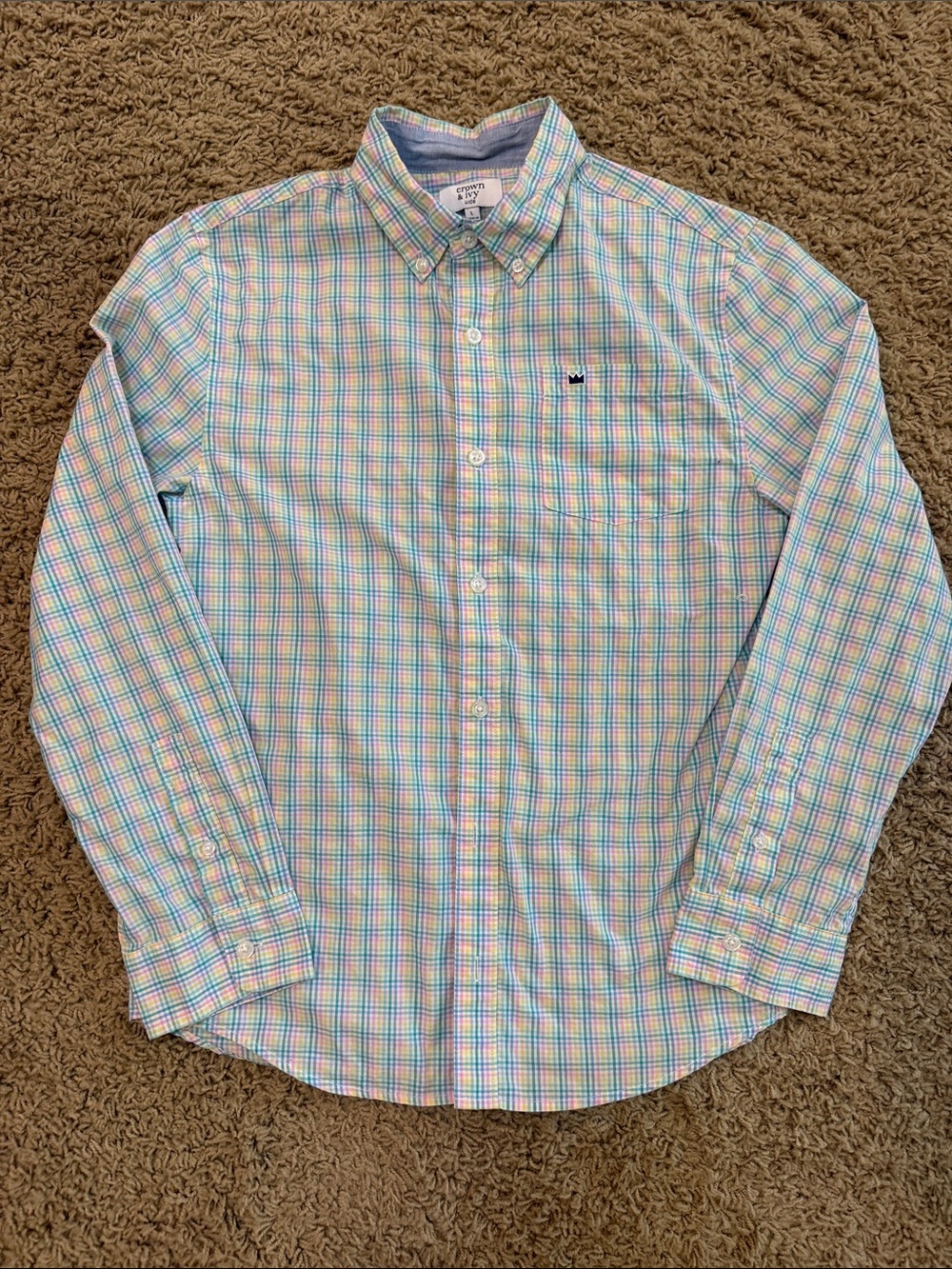 crown & ivy Pastel Plaid Button-Down Shirt - Blue, Pink, Green